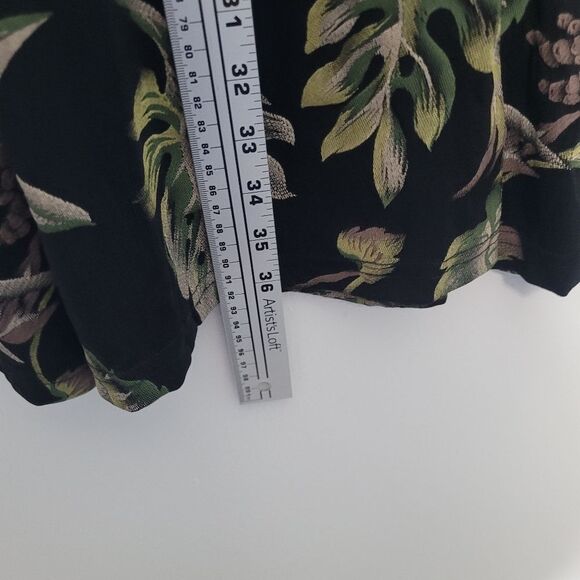 Briggs black green grunge tropical leaf print pull on partial button front skirt - Picture 6 of 6